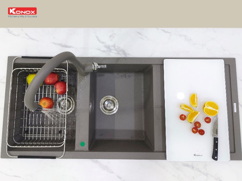 Chậu rửa bát Konox Granite Livello 1160 Grey | Hàng chính hãng
