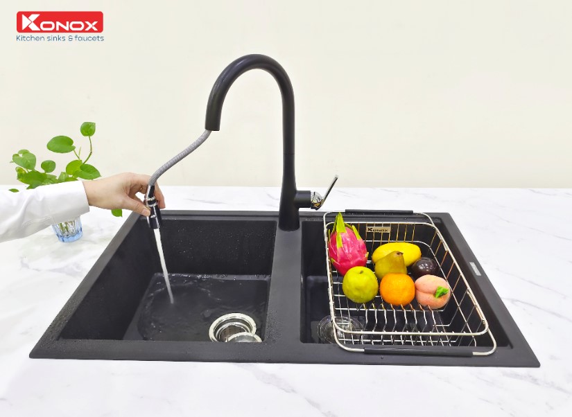 Chậu rửa bát Konox Granite Phoenix 860 Black | Hàng chính hãng