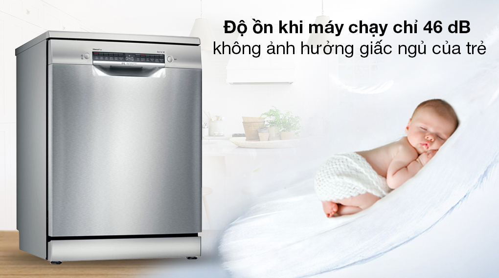 Máy rửa chén độc lập Bosch SMS4IVI01P - Quá trình vận hành êm với độ ồn chỉ 46 dB Máy rửa chén độc lập Bosch SMS4IVI01P - Quá trình vận hành êm với độ ồn chỉ 46 dB