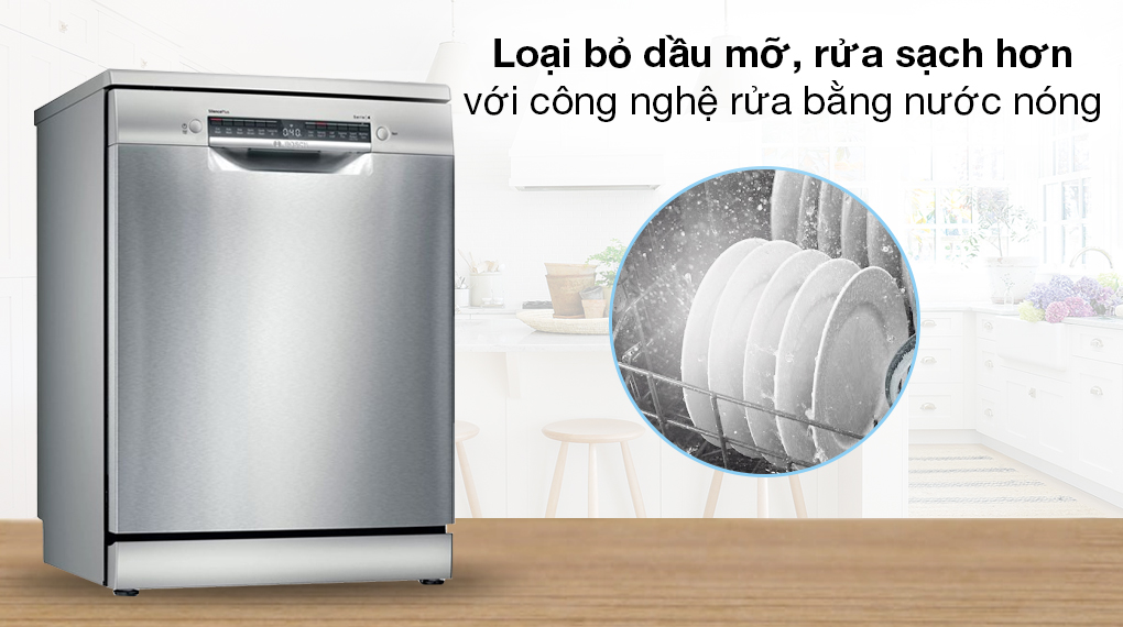 Máy rửa chén độc lập Bosch SMS4IVI01P - Loại bỏ dầu mỡ, tăng cường diệt khuẩn với công nghệ rửa bằng nước nóng Máy rửa chén độc lập Bosch SMS4IVI01P - Loại bỏ dầu mỡ, tăng cường diệt khuẩn với công nghệ rửa bằng nước nóng