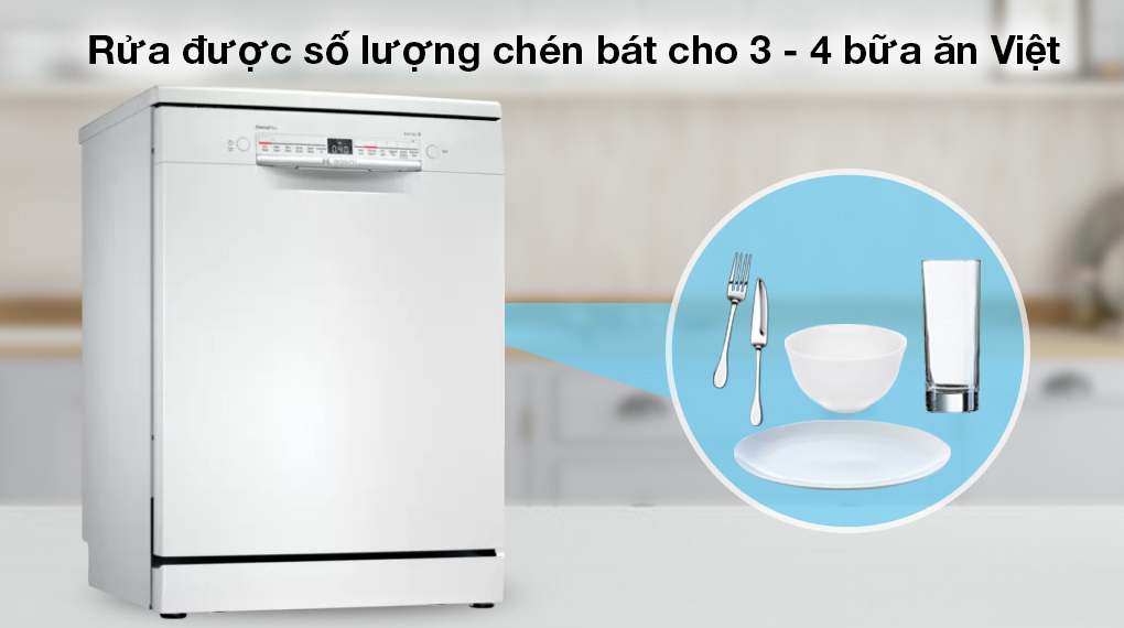 Máy rửa chén độc lập Bosch SMS2IVW01P - Rửa được số lượng chén bát tương đương 3 - 4 bữa ăn Việt