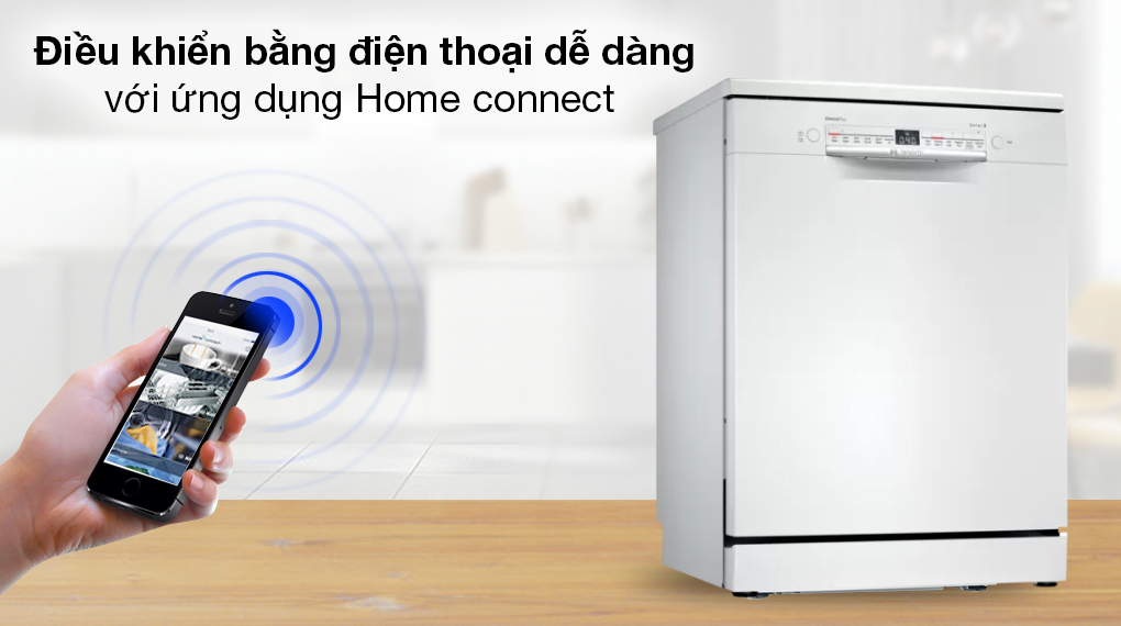 Máy rửa chén độc lập Bosch SMS2IVW01P - Cung cấp chức năng Remote start điều khiển máy bằng điện thoại với ứng dụng Home connect