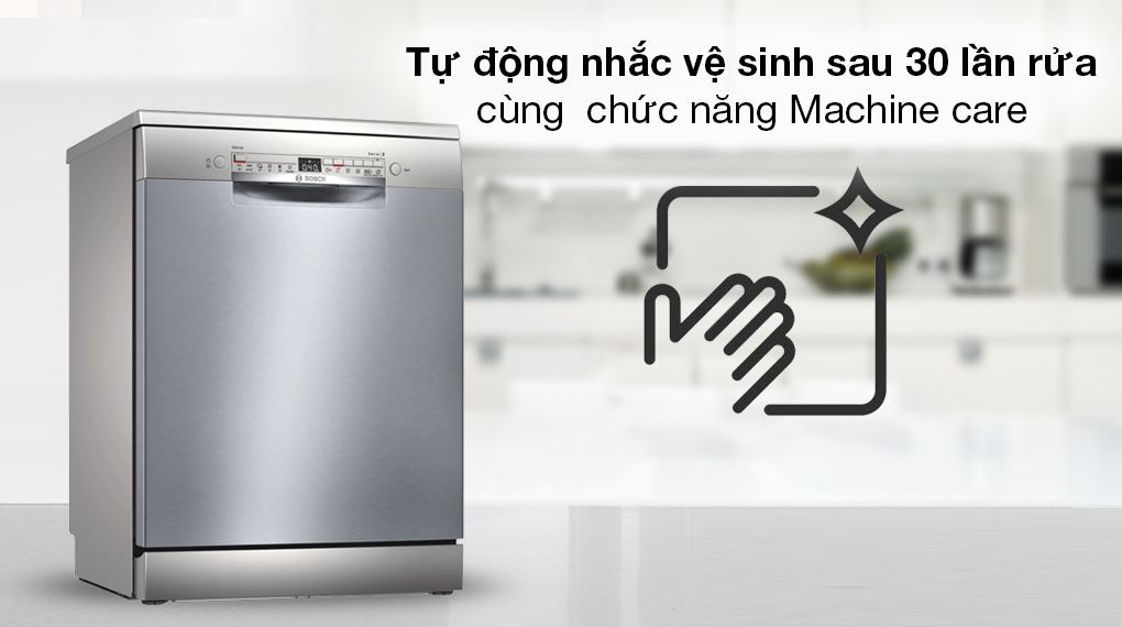 Máy rửa chén độc lập Bosch SMS2HAI12E - Nhận biết thời gian vệ sinh máy dễ dàng với chức năng Machine care Máy rửa chén độc lập Bosch SMS2HAI12E - Nhận biết thời gian vệ sinh máy dễ dàng với chức năng Machine care