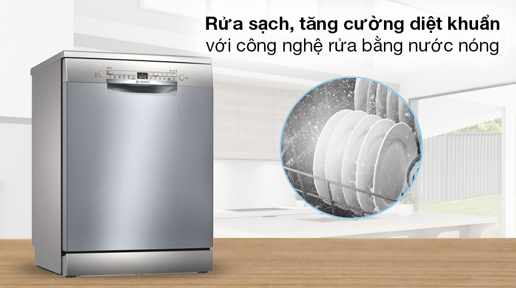 Máy rửa chén độc lập Bosch SMS2HAI12E - Bảo vệ sức khỏe gia đình với công nghệ rửa bằng nước nóng Máy rửa chén độc lập Bosch SMS2HAI12E - Bảo vệ sức khỏe gia đình với công nghệ rửa bằng nước nóng