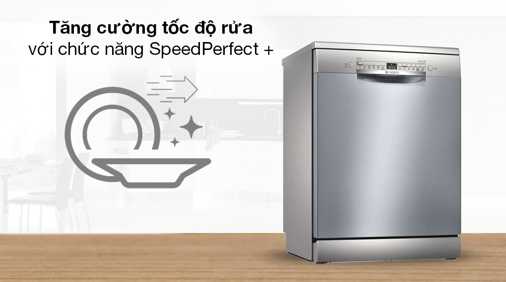 Máy rửa chén độc lập Bosch SMS2HAI12E - Tiết kiệm thời gian rửa với chức năng SpeedPerfect + Máy rửa chén độc lập Bosch SMS2HAI12E - Tiết kiệm thời gian rửa với chức năng SpeedPerfect +