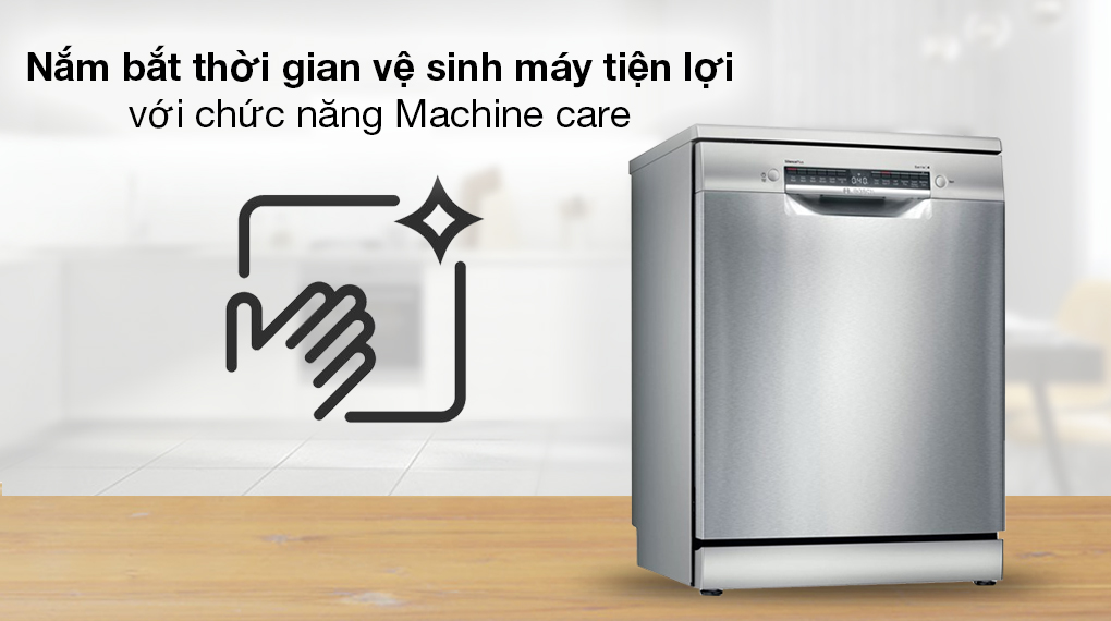 Máy rửa chén độc lập Bosch SMS4IVI01P - Chức năng Machine care tự động nhắc bạn làm sạch máy sau mỗi 30 lần rửa
