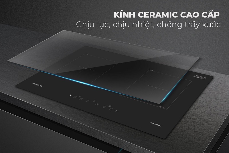 1. Mặt kính Ceramic bền bỉ, cao cấp.