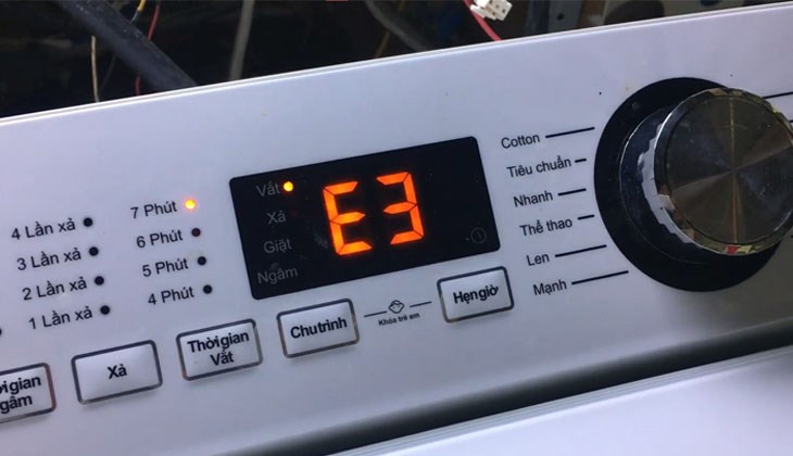 Lỗi E3 là lỗi do cảm biến động cơ, lồng giặt hay dây curoa gặp trục trặc Lỗi E3 là lỗi do cảm biến động cơ, lồng giặt hay dây curoa gặp trục trặc